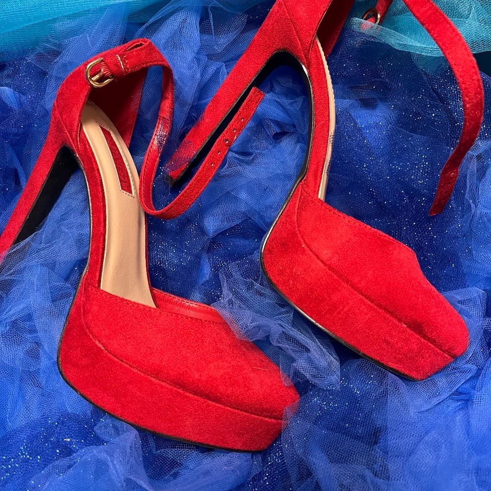 Red Suede platform high heels